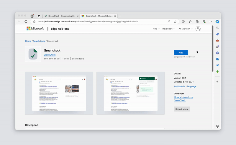 Animated GIF from of adding extension for the Edge browser.