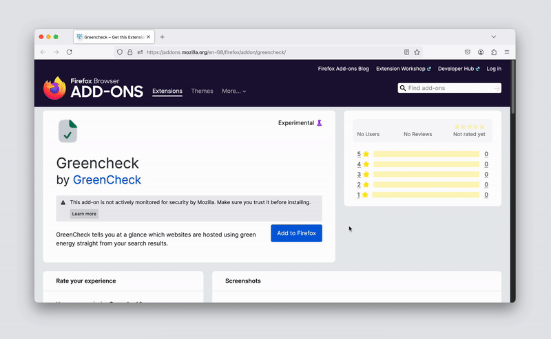 Animated GIF from of adding extension for the Firefox browser.